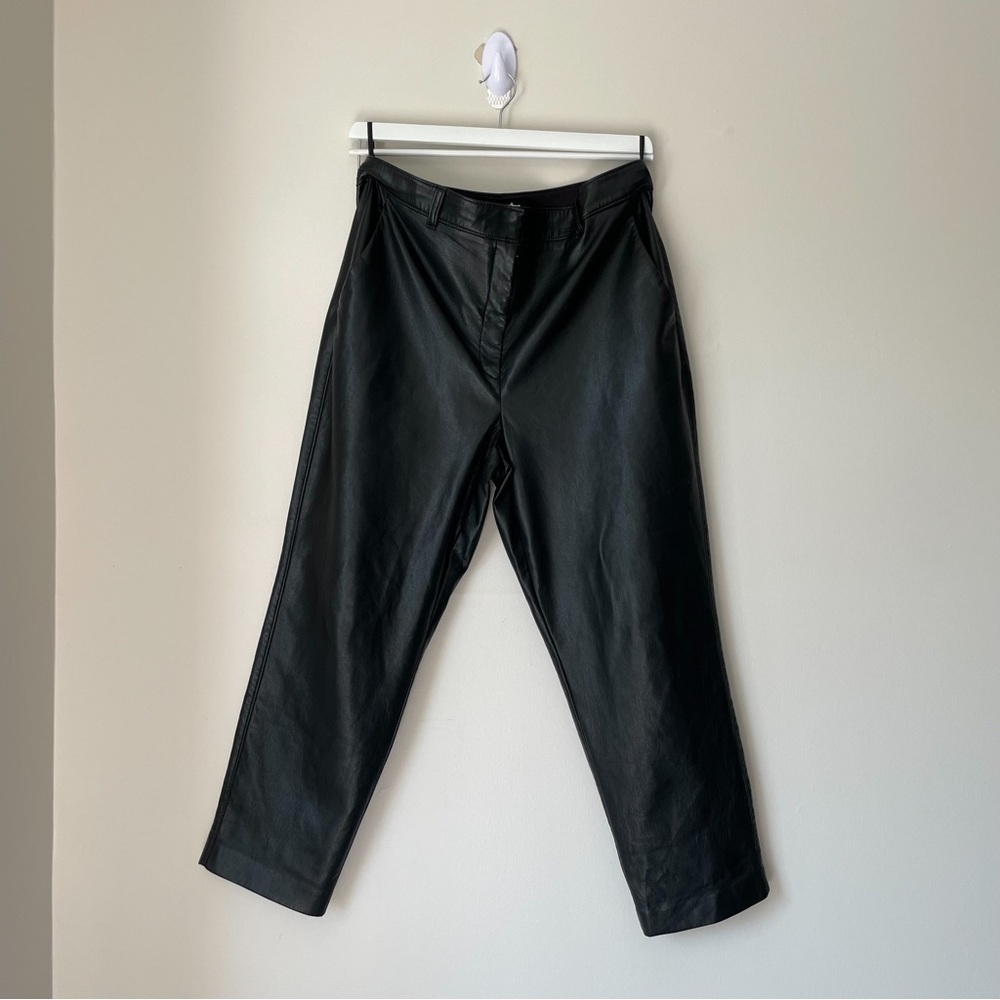 ARITZIA BABATON Command Black Mid Rise Straight Leg Vegan Leather Pants Sz 14 - Picture 2 of 8